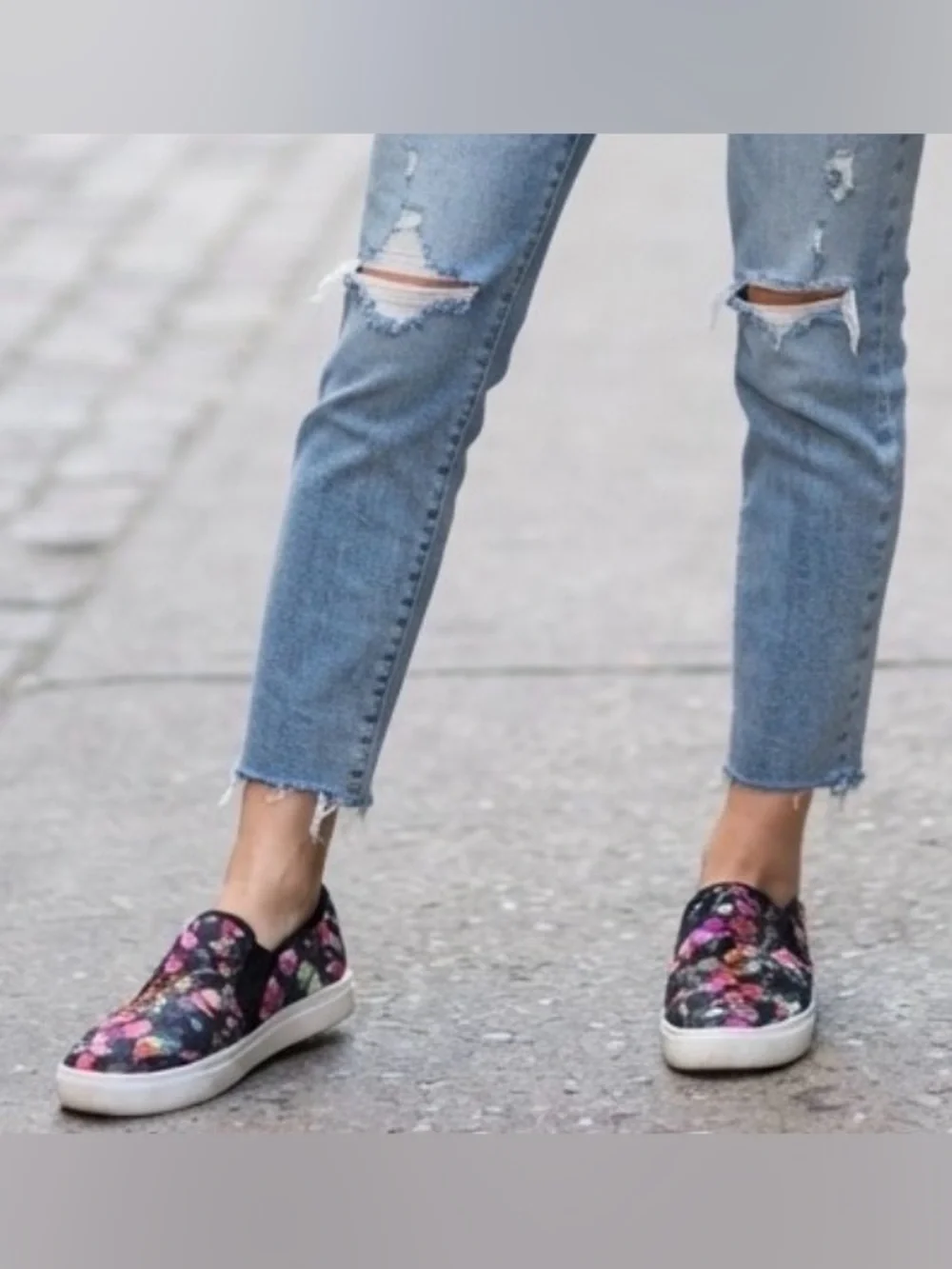 Steve Madden Black Quilted Slip-On Sneakers with Pink Floral Print